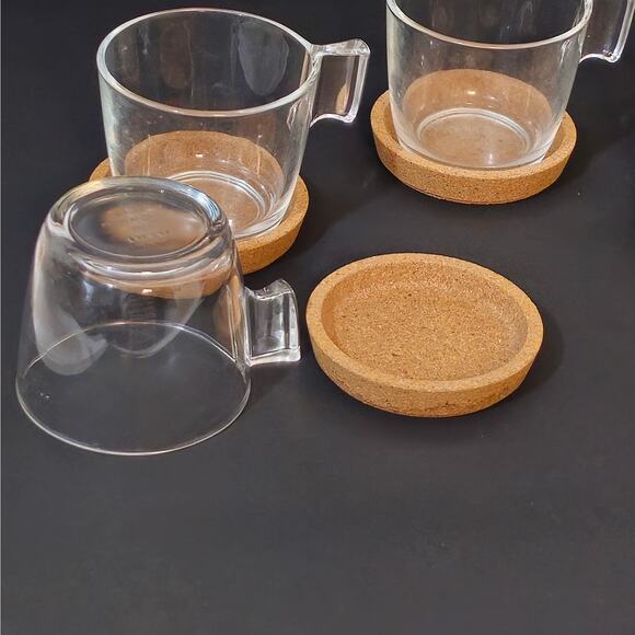 Ikea  set of  4 clear glass cups Tea, Coffee with bamboo coasters 8oz. - Picture 3 of 5